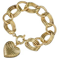Antique Victorian 18 Carat Gold on Silver Heart Charm Bracelet, circa 1900