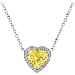 4.89 Carat Heart Shape Yellow Sapphire and Diamond Pendant