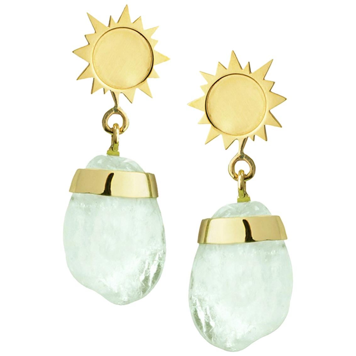 18ct Yellow Gold and Aquamarine 'Sun Drop' Pebble Earrings For Sale