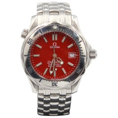 Used Men's Omega Seamaster Steel Watch, Red Dial