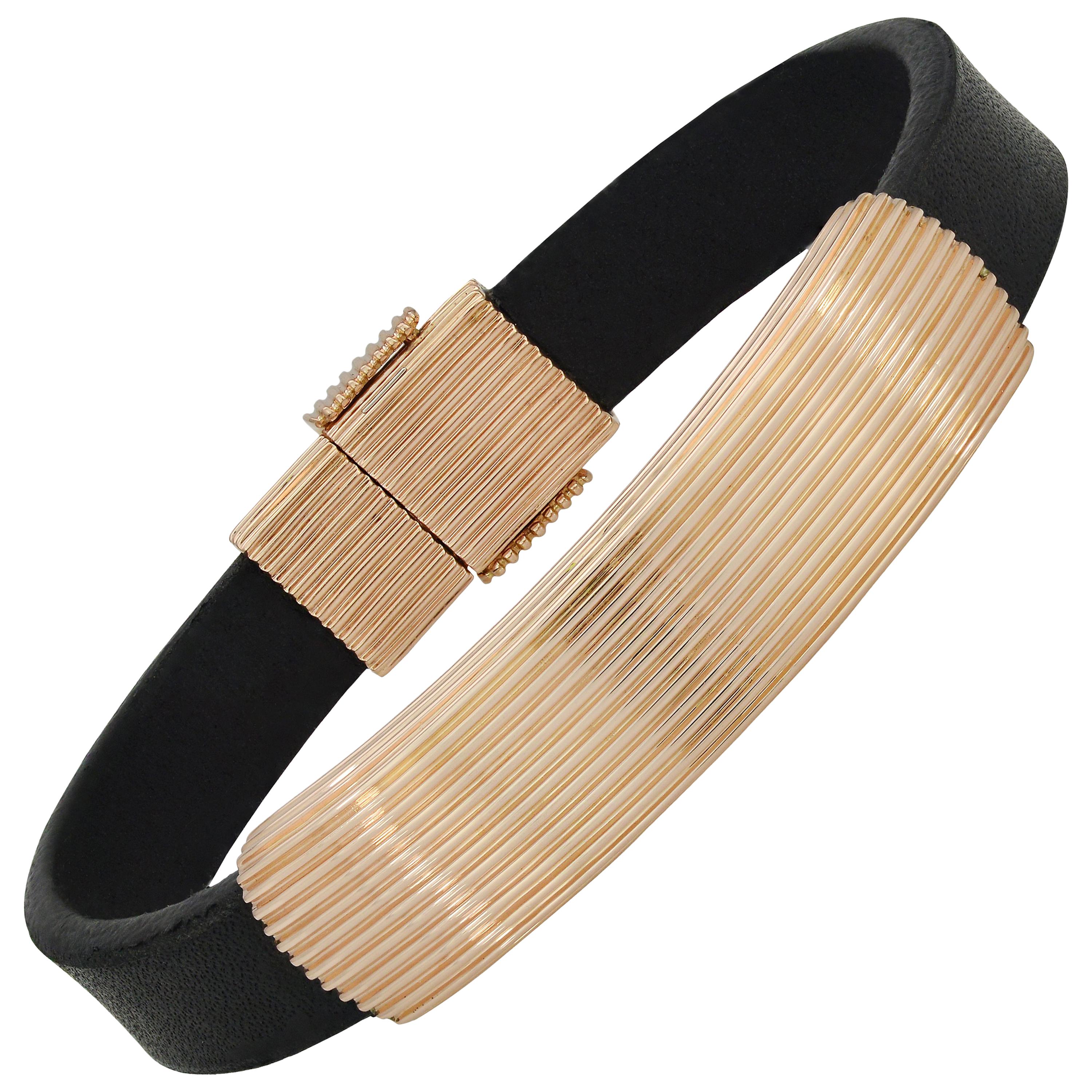 David Yurman Men's 18 Karat Rose Gold and Leather Bracelet