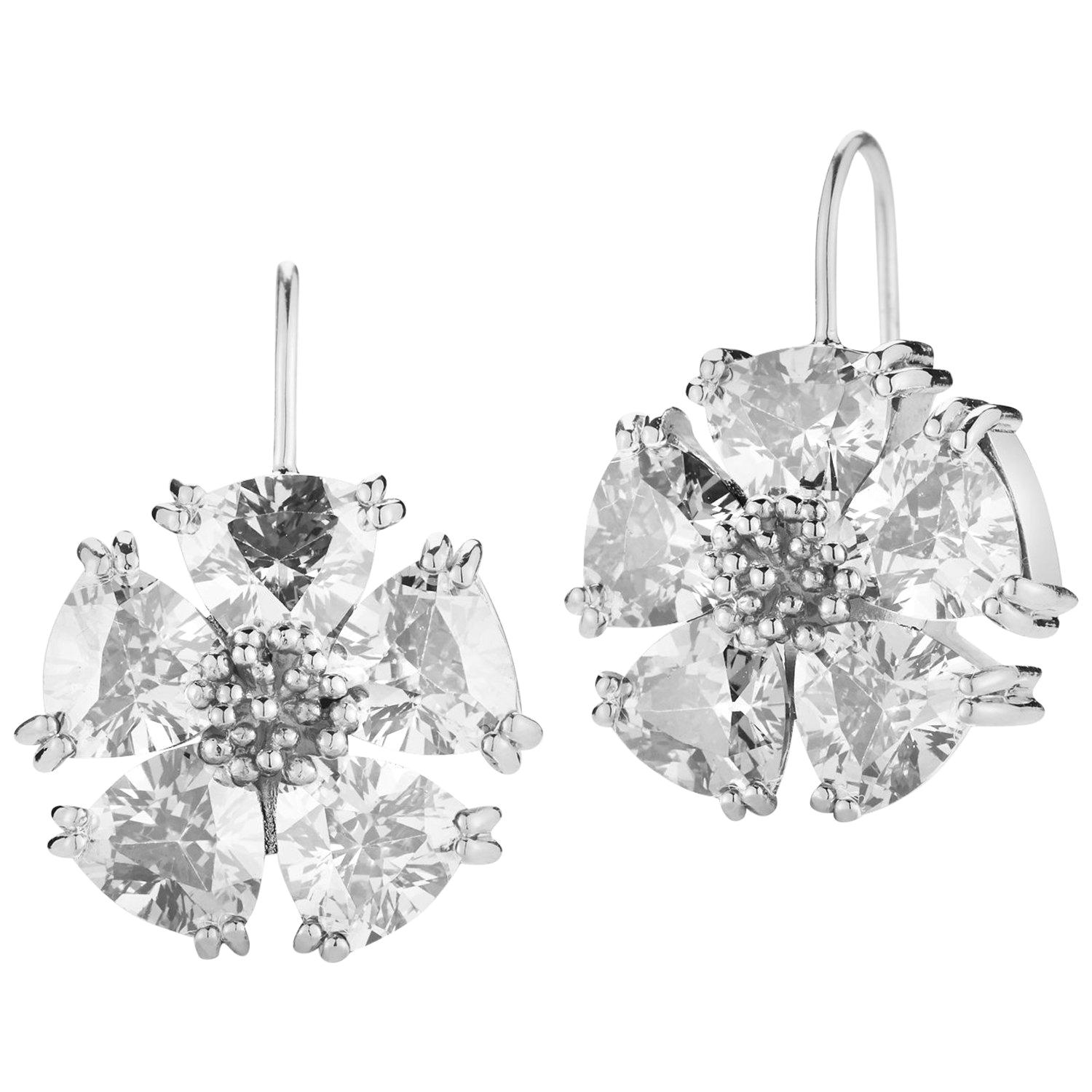 White Topaz Blossom Stone Wire Drop Earrings For Sale