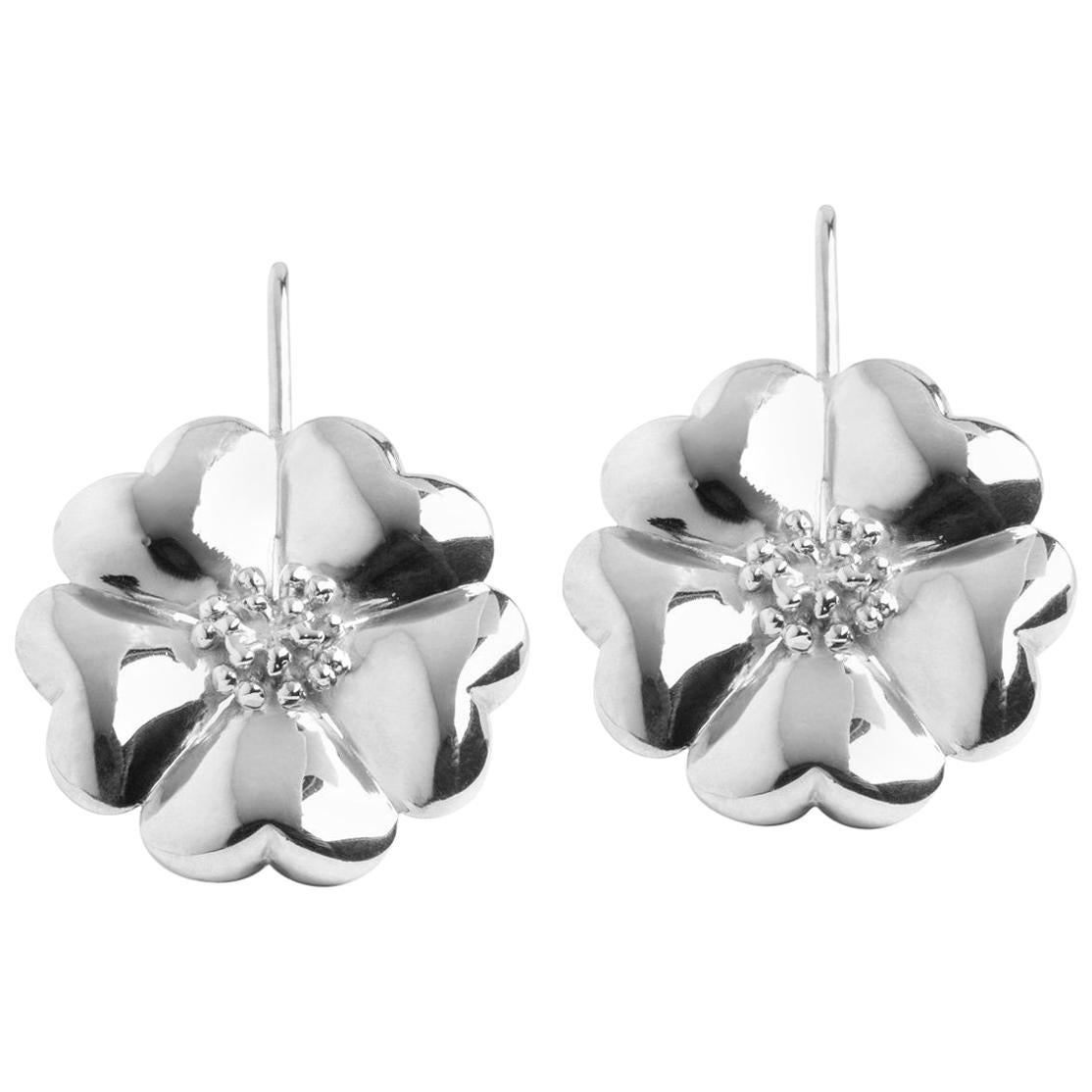 .925 Sterling Silver Blossom Wire Hook Earrings For Sale