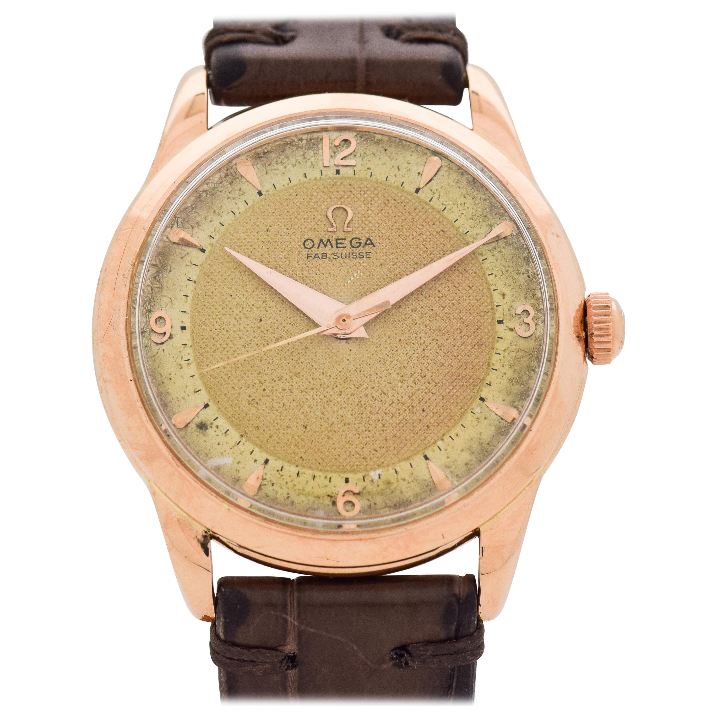 Vintage Omega 18 Karat Rose Gold Watch, 1951 For Sale