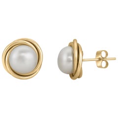 14 Karat Gold Love Knot Style Cultured Freshwater Pearl Stud Earrings