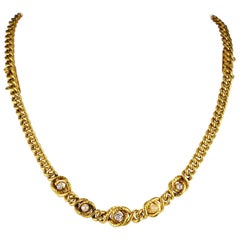 18 Karat Curb Chain Bracelet, Necklace Diamond Natural Pearl