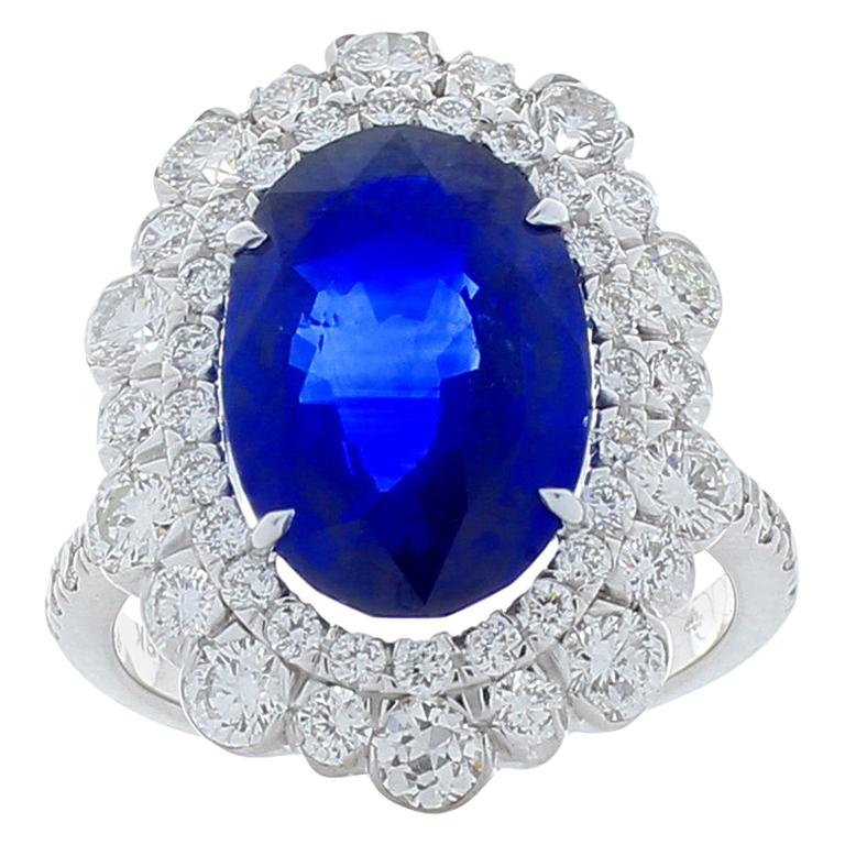 7.06 Carat Oval Blue Sapphire and Diamond Cocktail Ring in 18 Karat White Gold