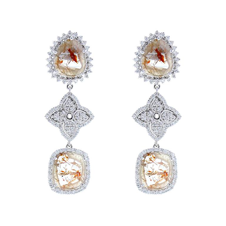 4.46 Carat Total Faceted Fancy Black Diamond Dangle Earrings In 18K White Gold