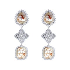 4.46 Carat Total Faceted Fancy Black Diamond Dangle Earrings In 18K White Gold