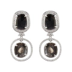 4.21 Carat Total Faceted Fancy Sliced Black Diamond Earrings in 18 Karat Gold