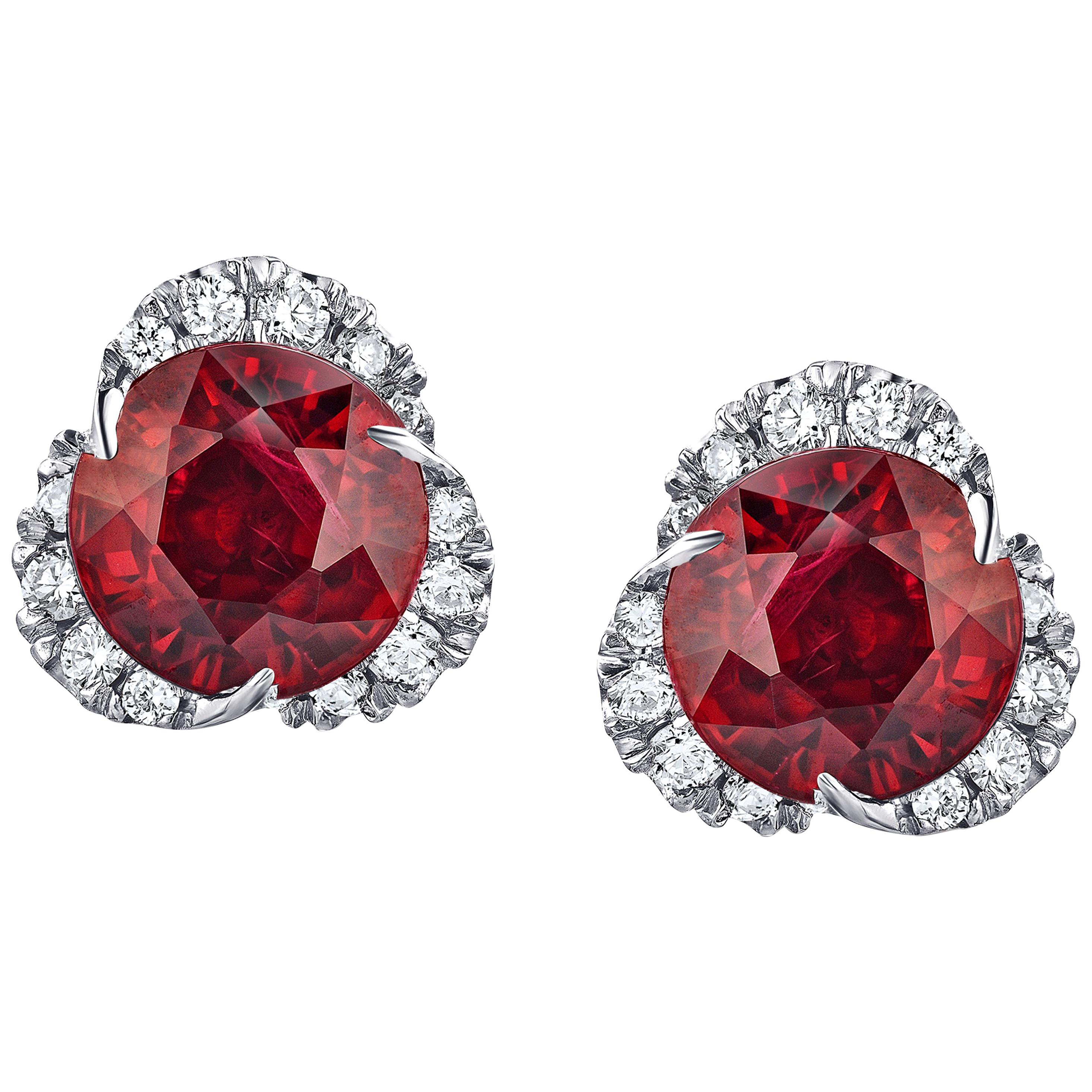 2.92 Carat Round Ruby and Diamond Halo Platinum Earrings