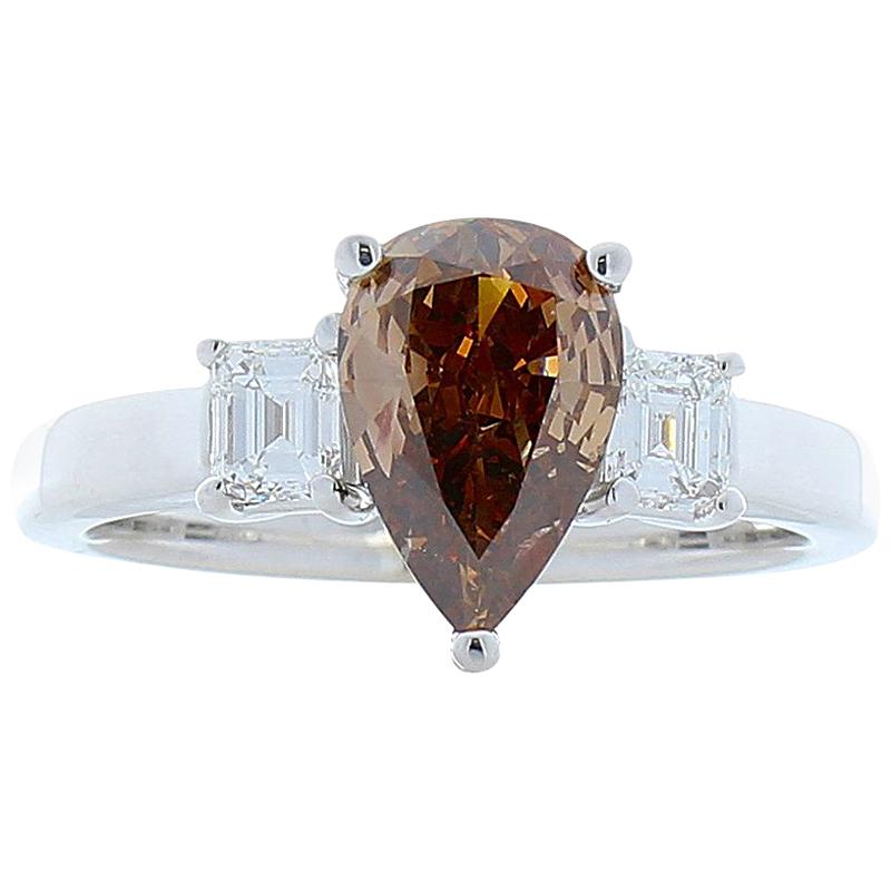 GIA Certified 1.20 Carat Pear Shaped Fancy Brown Diamond Cocktail Ring