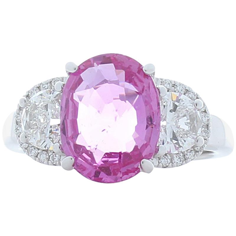 Emteem Certified 3.75 Carat Oval Pink Sapphire & Diamond Cocktail Ring In 18K