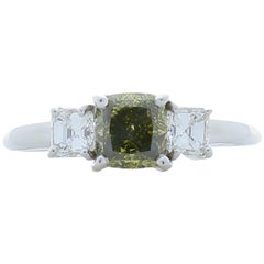 GIA Certified 1.00 Carat Fancy Dark Grey-Yellowish Green Diamond Cocktail Ring