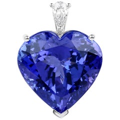 34.94 Carat Tanzanite Diamond 18 Karat White Gold Pendant Necklace