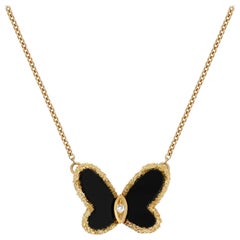 Van Cleef & Arples 18 Karat Yellow Gold Diamond and Onyx Butterfly Necklace