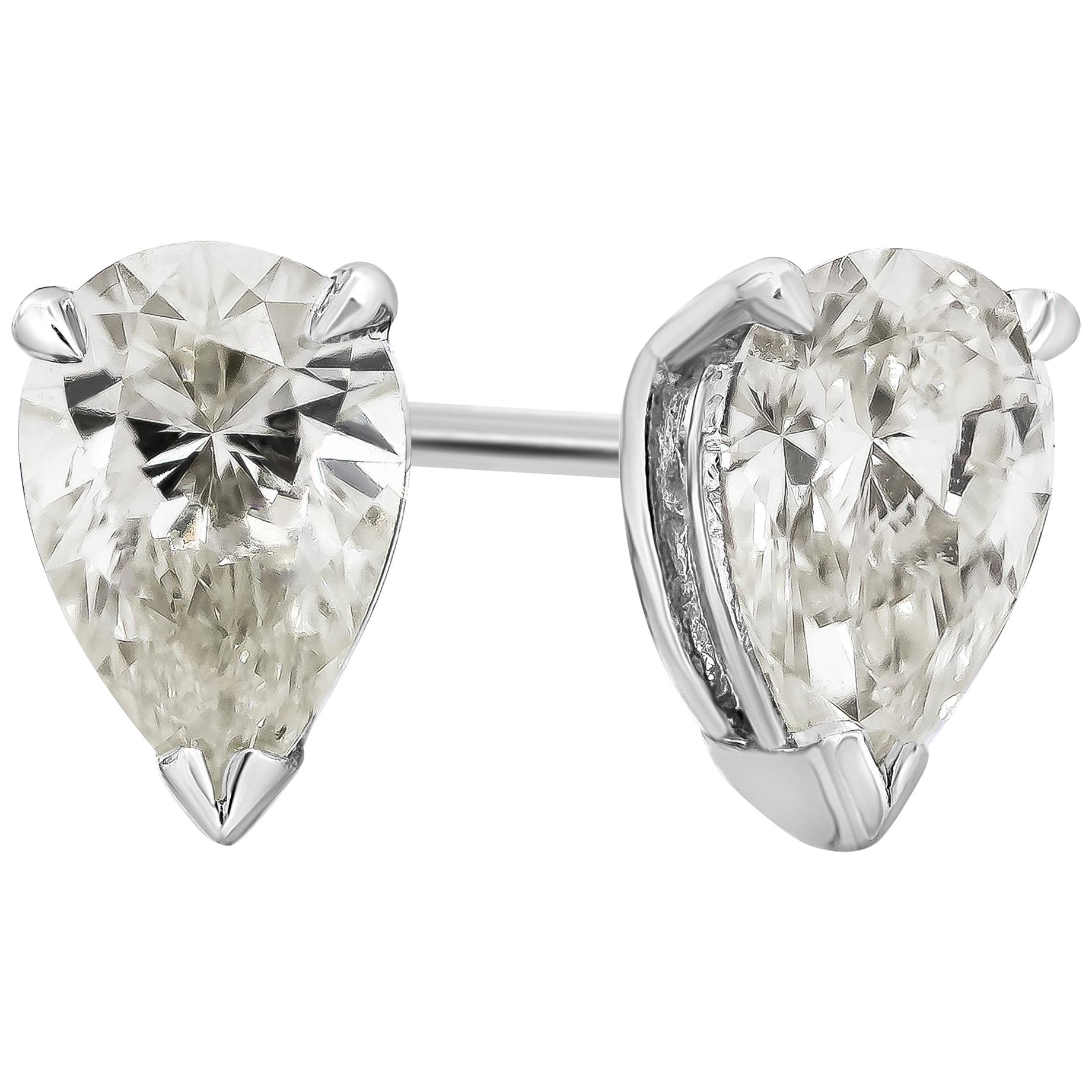 Roman Malakov 1.03 Carats Total Pear Shape Diamond Stud Earrings in White Gold For Sale