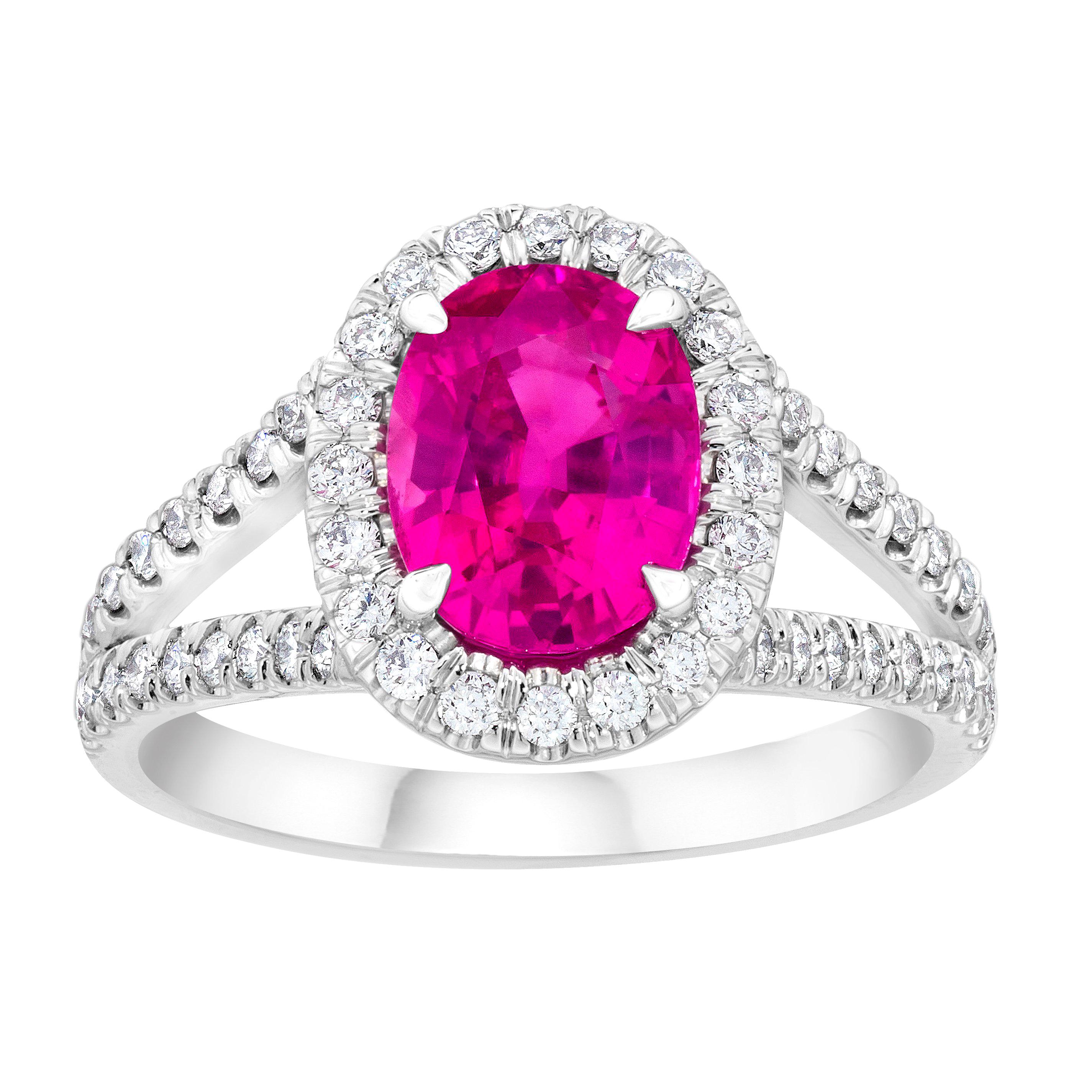 6.22 Carat Oval Shaped Pink Sapphire Diamond Ring at 1stDibs