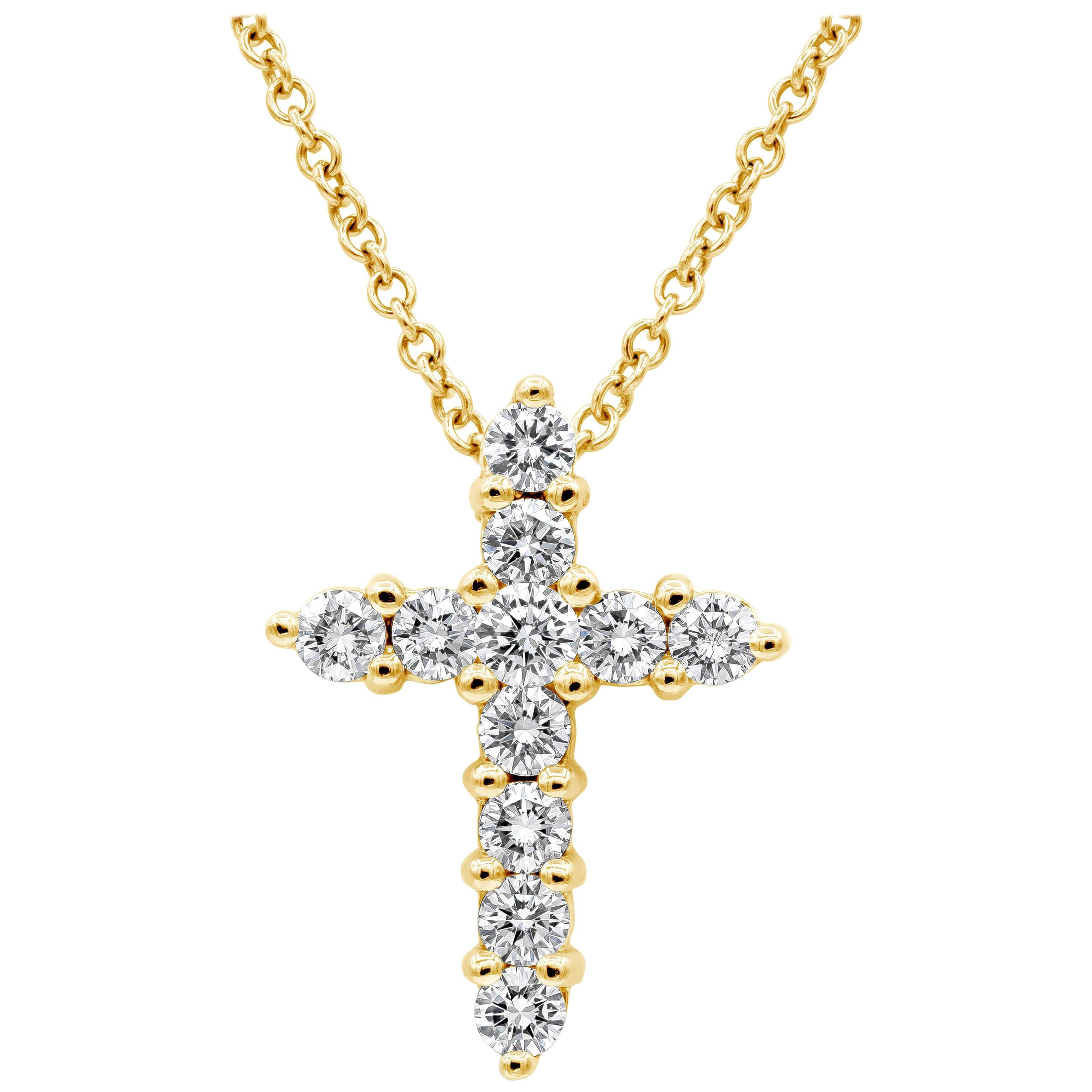 Roman Malakov, 1.04 Carat Diamond Cross Pendant Necklace in Yellow Gold