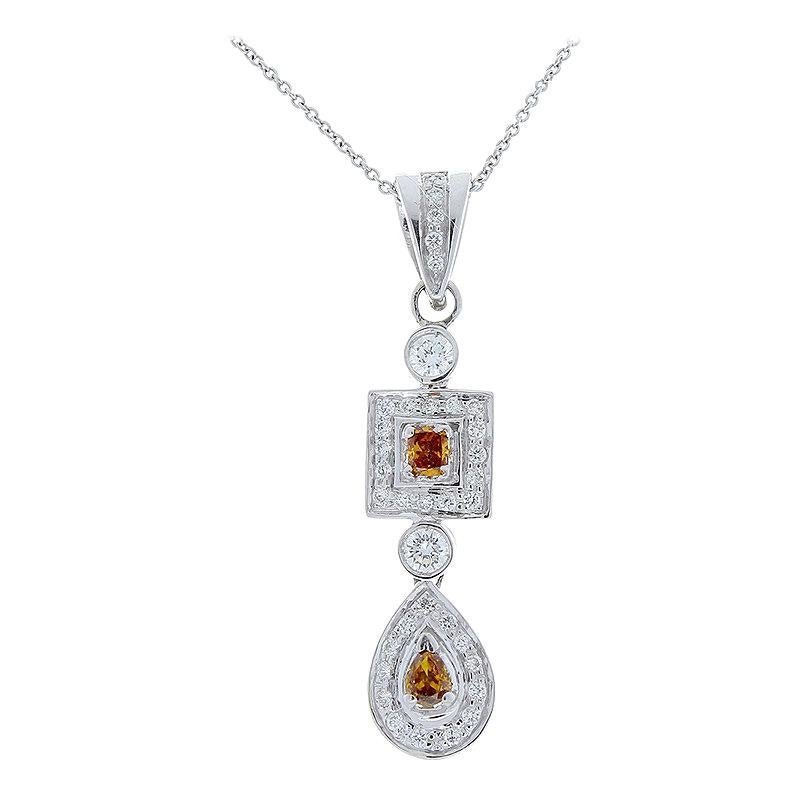 0.75 Carat Total Fancy Brown and White Diamond Pendant Necklace in 18 Karat Gold