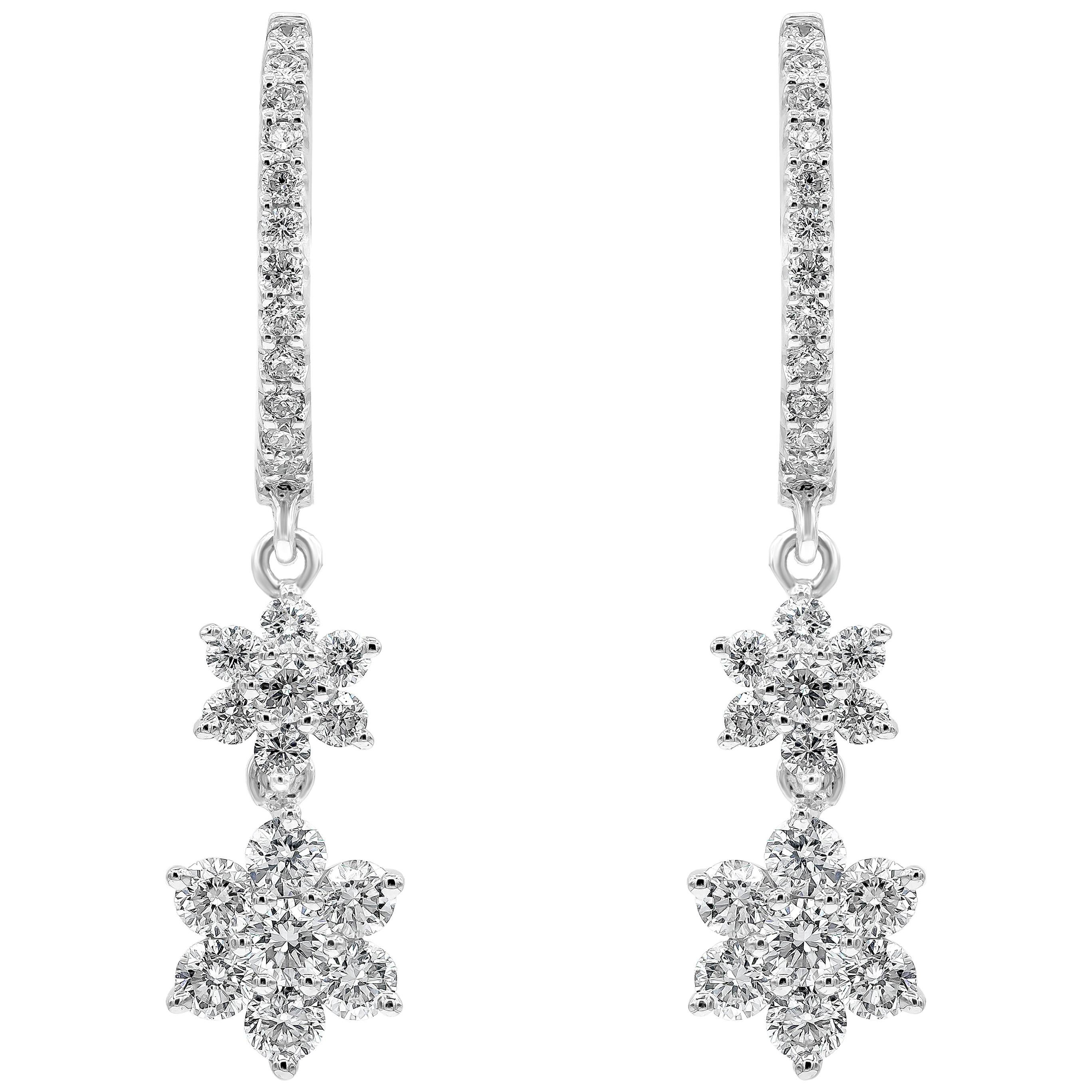 Roman Malakov, Cluster Diamond Flower Drop Earrings For Sale