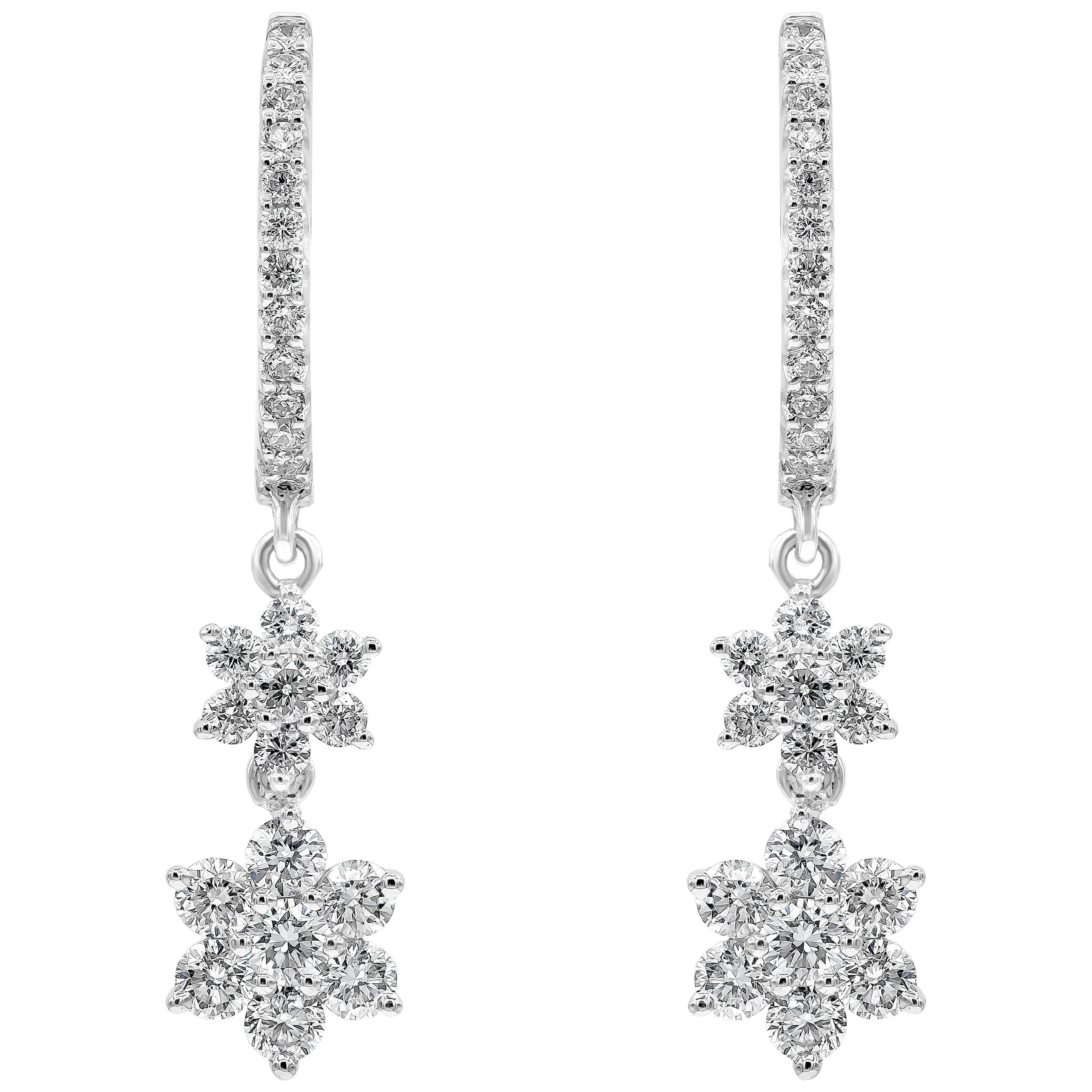 Roman Malakov, boucles d'oreilles pendantes fleur en grappe de diamants