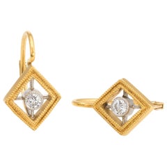 Estate Cathy Waterman Diamond Earrings Triangle 22 Karat Gold Platinum Jewelry