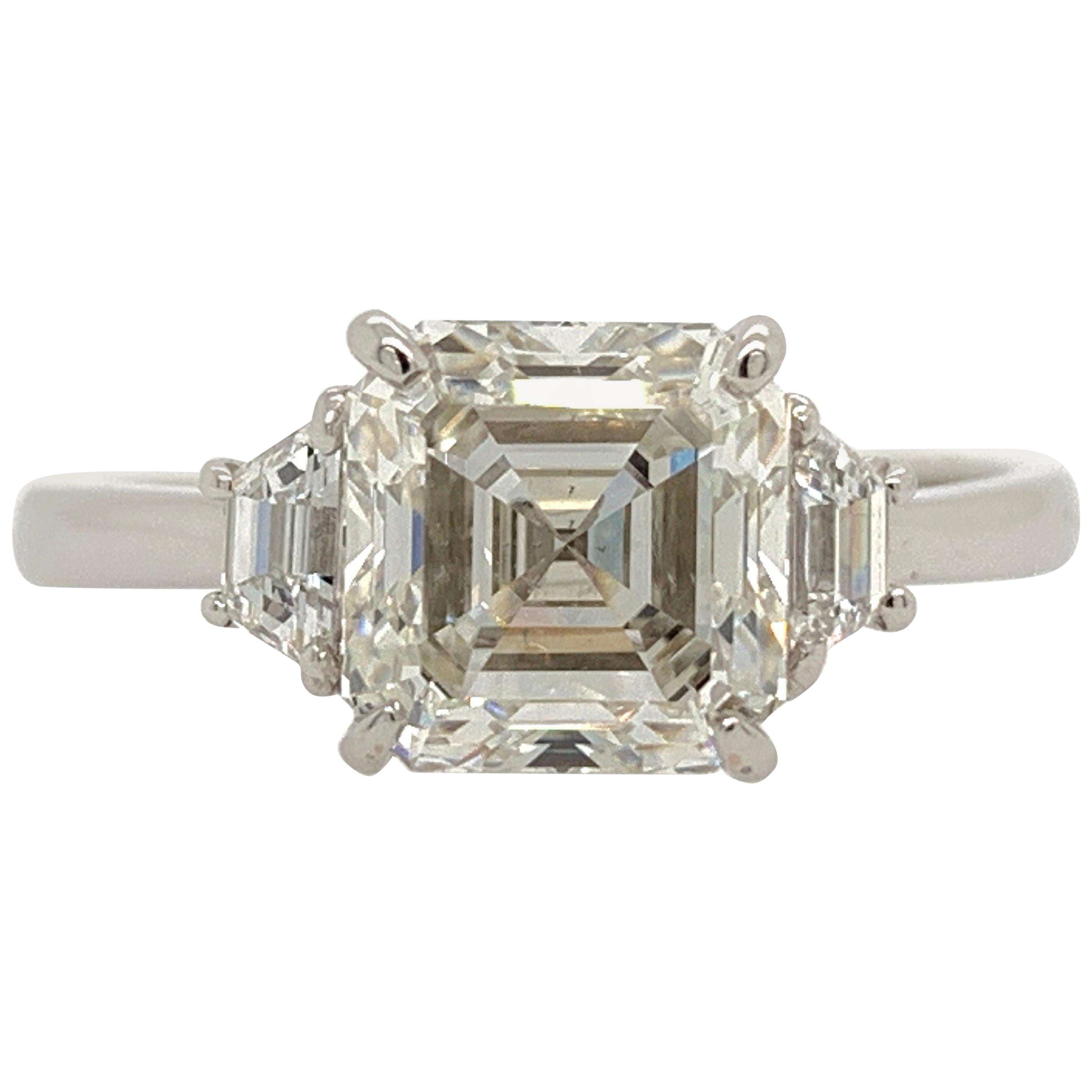  Square Emerald Cut Diamond Ring GIA 2.11 Carat I VS2 