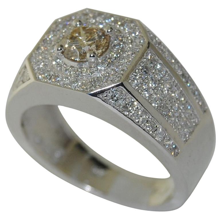 2.15 Carat Diamond Men's Ring, 14 Karat White Gold For Sale