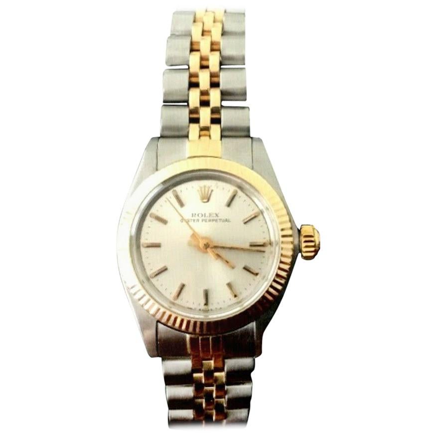 Rolex 6719 Ladies Oyster Perpetual 18 Karat Gold and Stainless Steel Watch