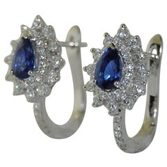 18 Karat White Gold Earrings with Blue Sapphire and Diamond