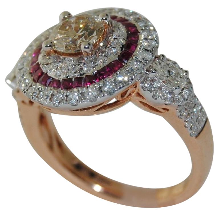 18 Karat Gold Diamond and Ruby Cluster Ring For Sale