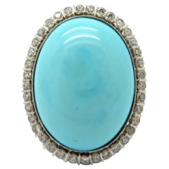 Antique  Platinum Turquoise and Diamond Halo Ring