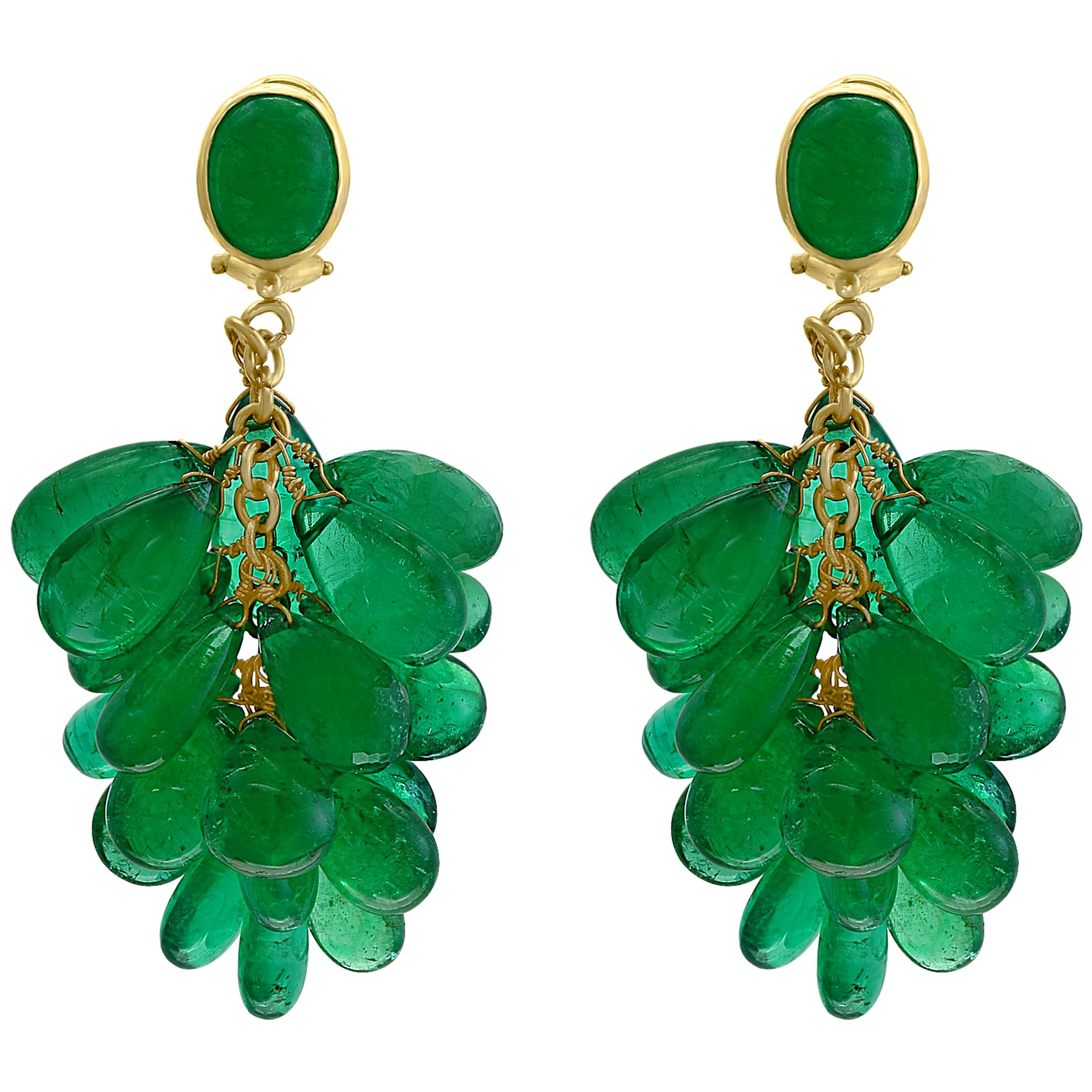 140 Carat Colombian Emerald Briolettes Hanging Drop Earrings 18 Karat Gold