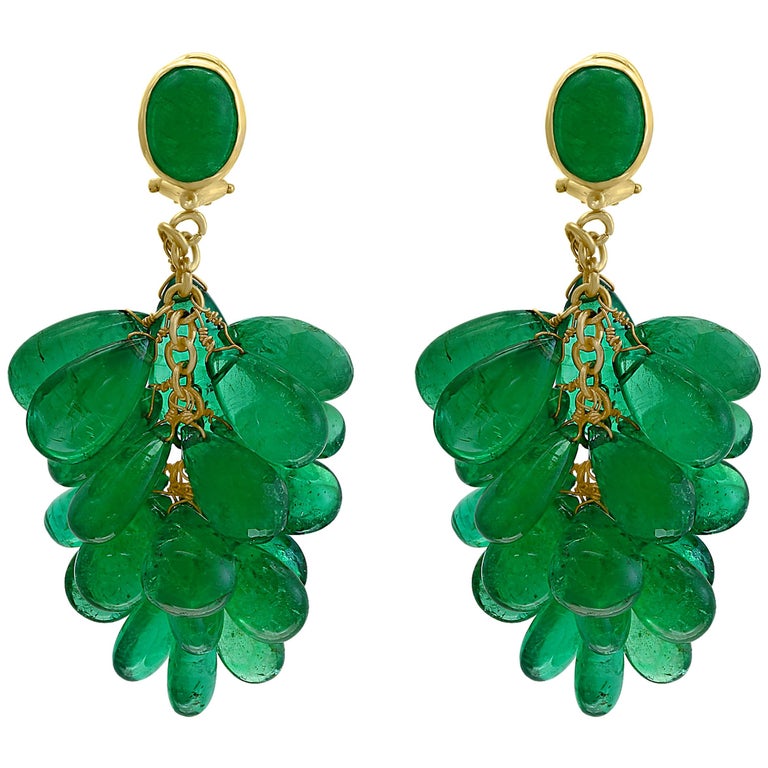 140 Carat Colombian Emerald Briolettes Hanging Drop Earrings 18 ...