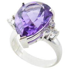 Retro Amethyst and Diamond White Gold Cocktail Ring