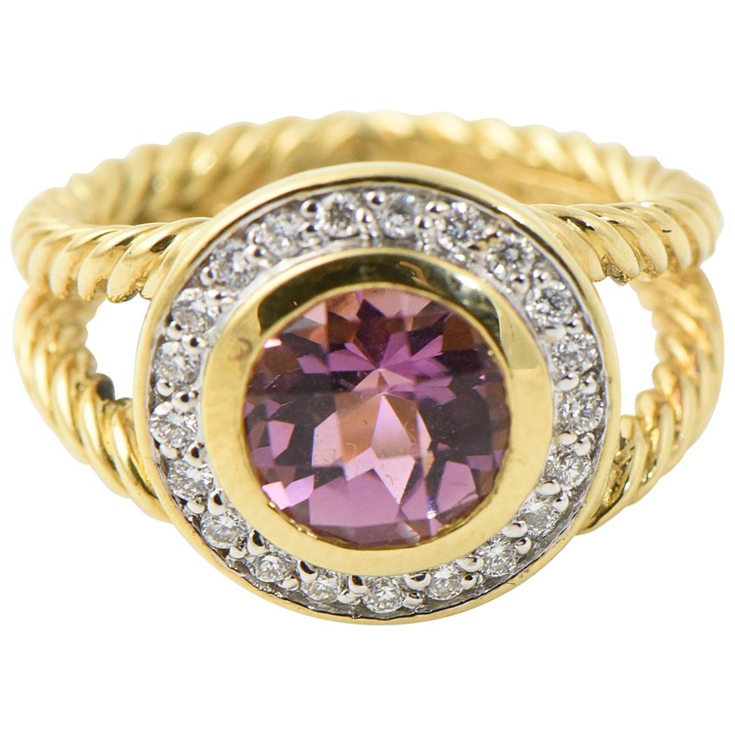 David Yurman Petite Cerise Amethyst and Diamond Gold Ring