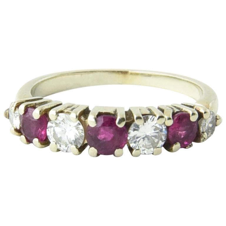 Seven-Stone Diamond and Ruby Band Ring For Sale