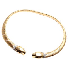 Cartier Panther Panthere Diamond Collar Choker Tri-Color Gold Necklace