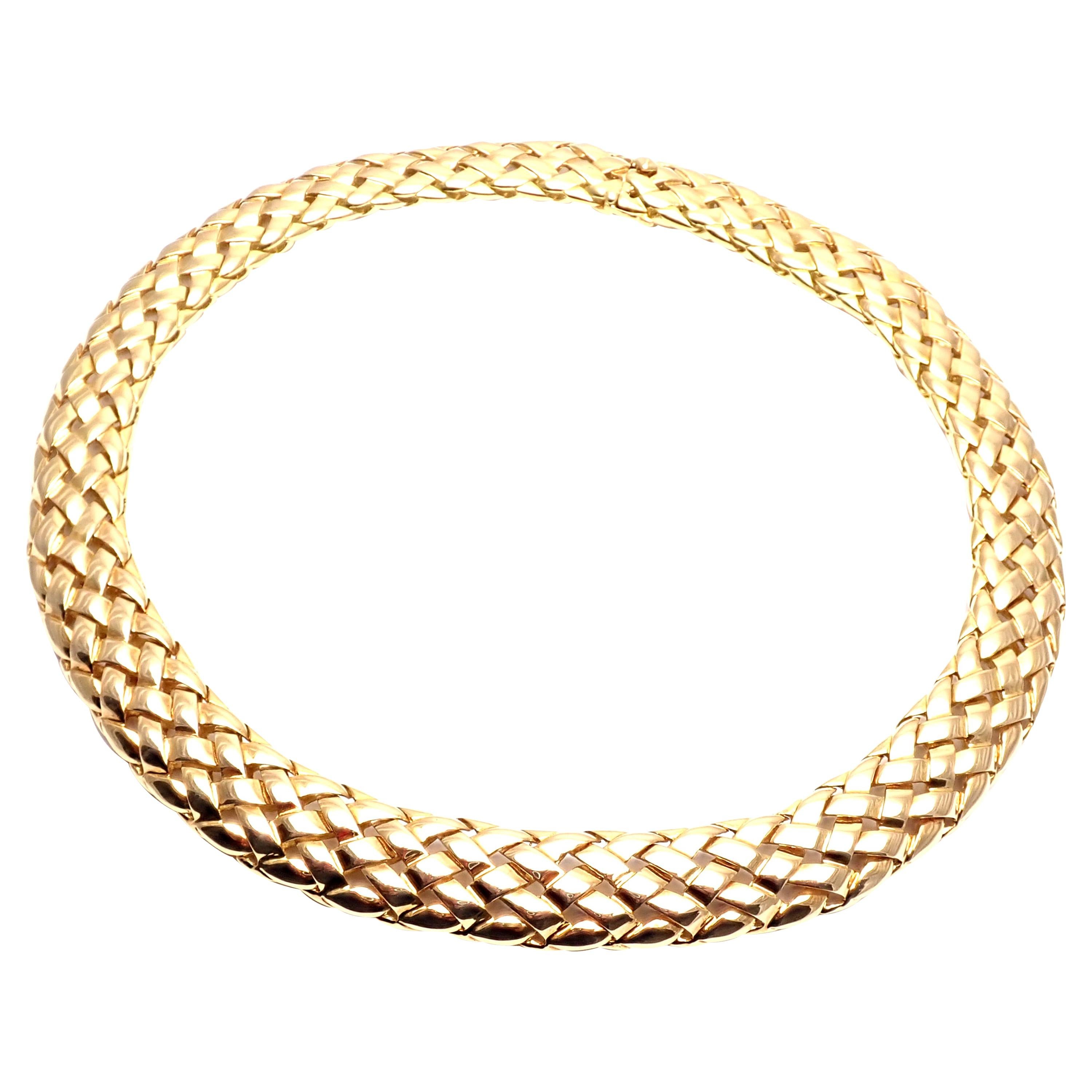 Vintage Van Cleef & Arpels Basket Weave Wide Yellow Gold Choker Necklace