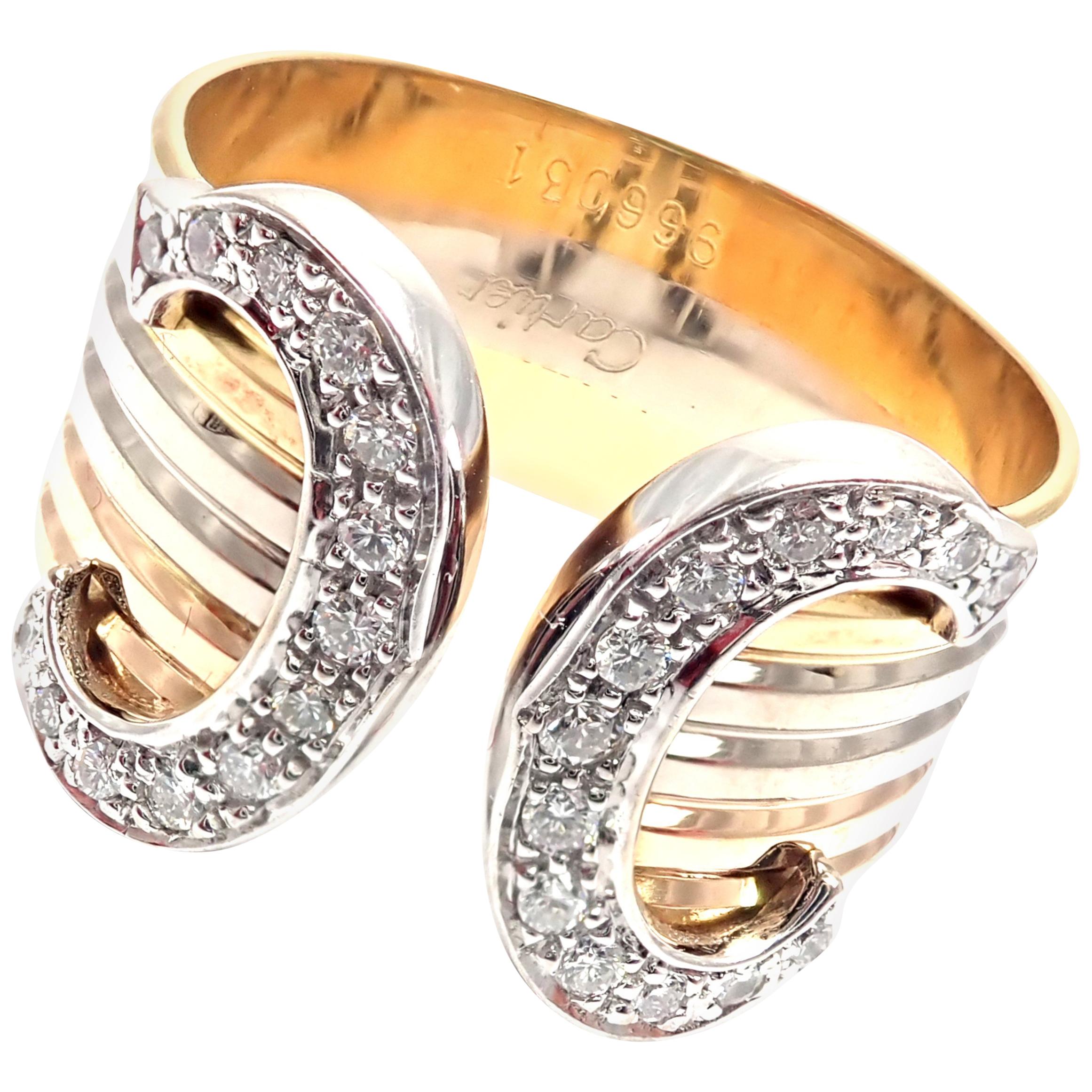 Cartier Double C Diamond Tri-color Gold Band Ring