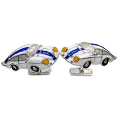 1970 American Racing Color 911 Porsche Hand Enameled Sterling Silver Cufflinks