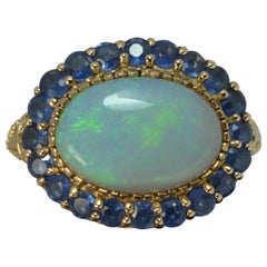 Large Natural Opal and Ceylon Sapphire 9 Carat Gold Cluster Ring