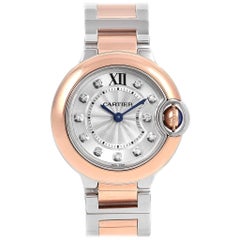 Cartier Ballon Blue 28 Steel Rose Gold Diamond Ladies Watch W3BB0005