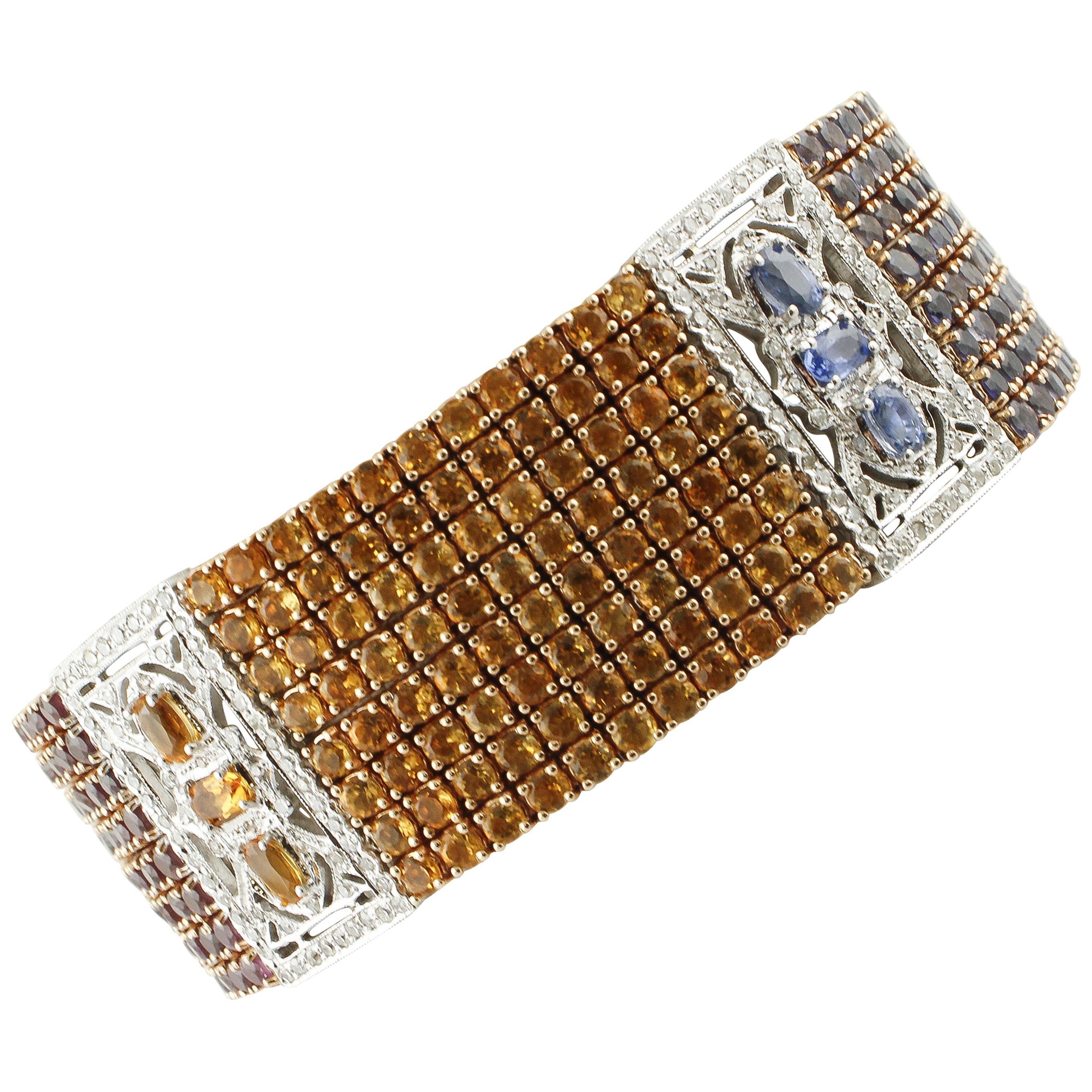 Diamonds, Rubies Peridots, Iolite, Garnets, Topaz White Rose Gold Bracelet For Sale