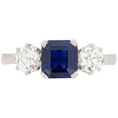 Art Deco Sapphire and Diamond Three-Stone Ring, circa 1920s