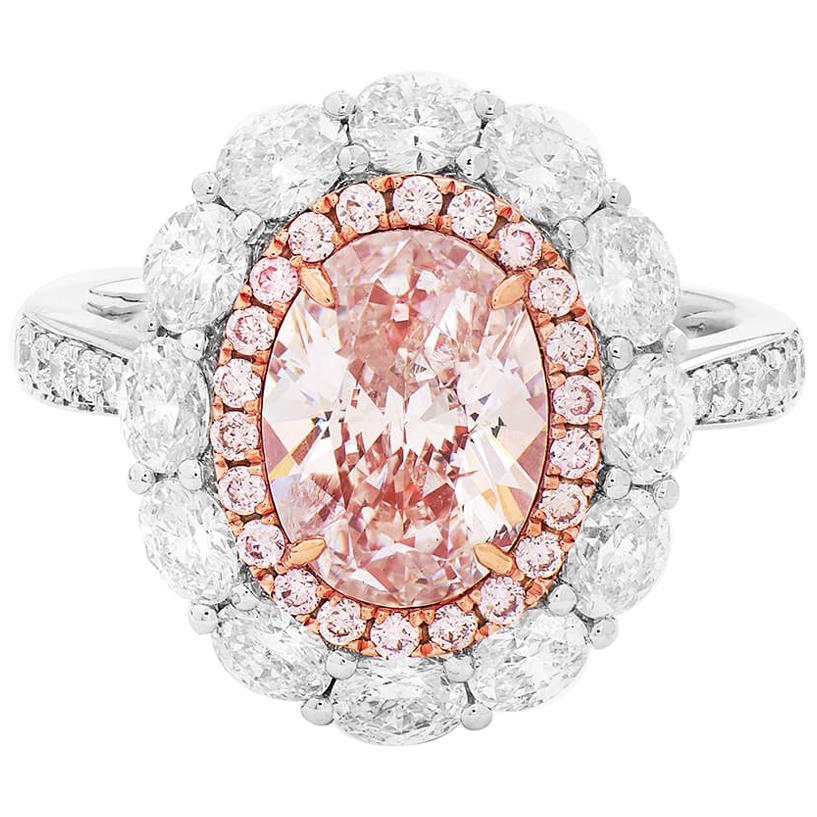 GIA Natural 3.50 Carat Light Pink Oval Diamond Gold Cocktail Engagement Ring