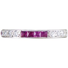 Contemporary Calibre Ruby and Diamond Full Eternity Ring in 18 Carat White Gold