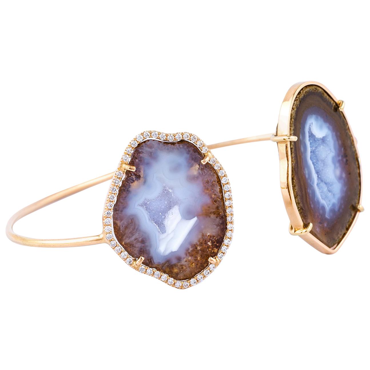 Karolin Bracelet Agate Geode White Diamond Rose Gold Bangle im Angebot