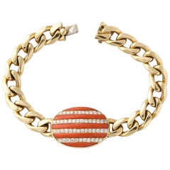 Vintage Bulgari 1970s Star Spangled Banner Collection Coral Diamond Gold Bracelet